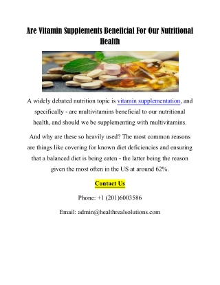 Are Vitamin Supplements Beneficial For Our Nutritional Health