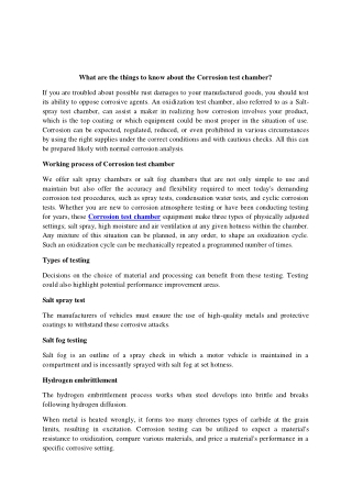 What are the things to know about the Corrosion test chamber (1)