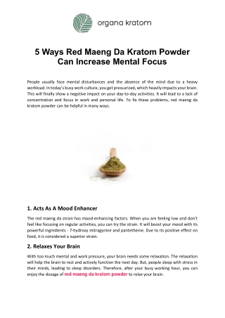 5 Ways Red Maeng Da Kratom Powder Can Increase Mental Focus