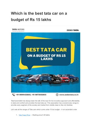 Which is the best tata car on a budget of Rs 15 lakhs