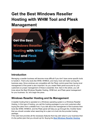 Get the Best Windows Reseller Hosting with WHM Tool and Plesk Management