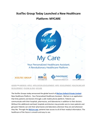 XcelTec Group Today Launched a New Healthcare Platform_ MYCARE