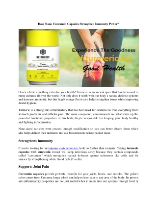 Does Nano Curcumin Capsules Strengthen Immunity Power