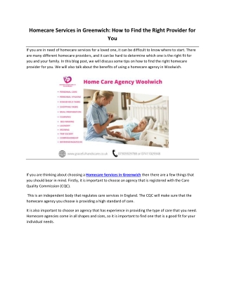 Homecare Services in Greenwich Pdf