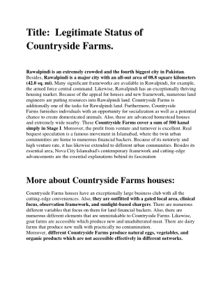 Legitimate Status of Countryside Farms