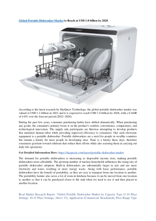 Global Portable Dishwasher Market By Price range & Distribution channel