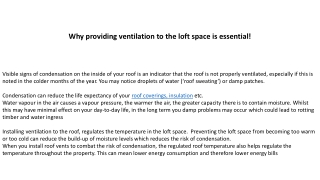 Why providing ventilation to the loft space is essential!