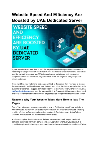 Website Speed And Efficiency Are Boosted by UAE Dedicated Server