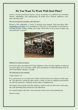 Do You Want To Work With Steel Plate