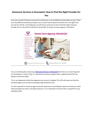 Homecare Services in Greenwich PPT