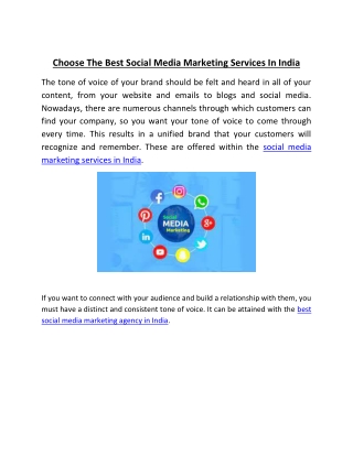 Choose The Best Social Media Marketing Services In India