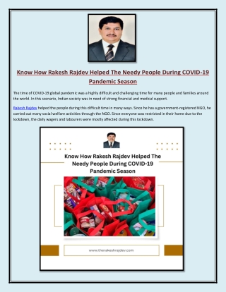 Know How Rakesh Rajdev Helped The Needy People During COVID19 Pandemic Season