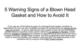 5 Warning Signs of a Blown Head Gasket and How to Avoid It
