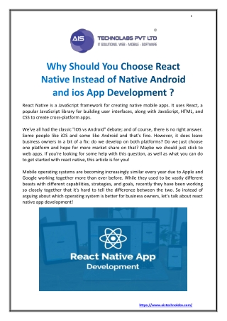 Why Should You Choose React Native Instead of Native Android and iOS App Development
