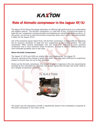 Role of Airmatic compressor in the Jaguar XF and XJ