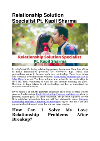 Relationship Solution Specialist Pt. Kapil Sharma