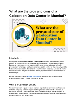 What are the pros and cons of a Colocation Data Center in Mumbai