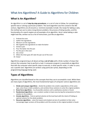 What Are Algorithms? A Guide to Algorithms for Children