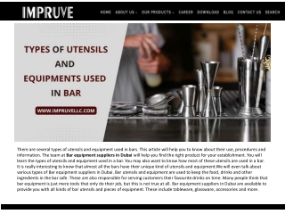 Types of Utensils and equipments used in BAR