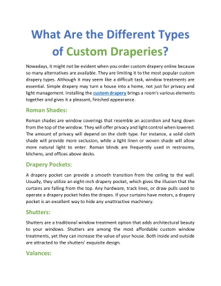 What are the different types of custom draperies