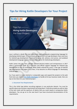 Tips for Hiring Kotlin Developers for Your Project