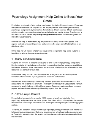 Psychology Assignment Help Online to Boost Your Grade