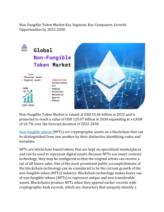 Non-fungible token Market 2022 Opportunities, Segmentation, Assessment