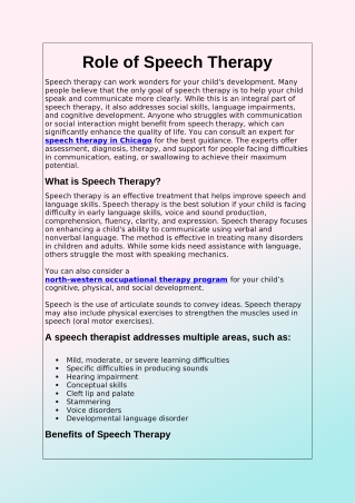 Role of Speech Therapy