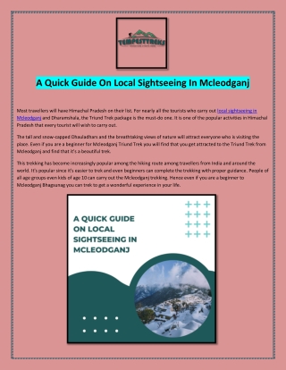 A Quick Guide On Local Sightseeing In Mcleodganj