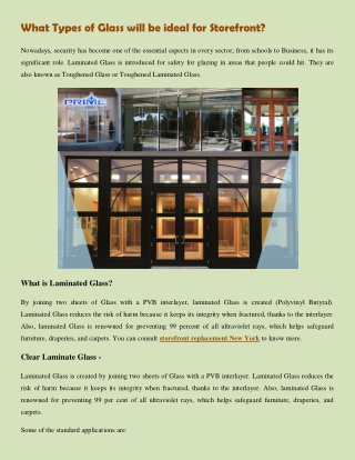 What Types of Glass will be ideal for Storefront