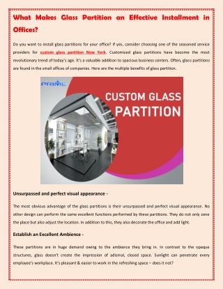 What Makes Glass Partition an Effective Installment in Offices