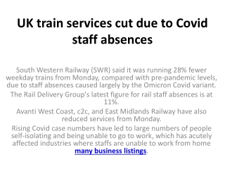 UK train services cut due to Covid staff absences