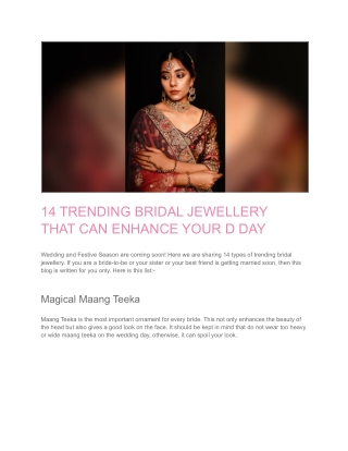 14 TRENDING BRIDAL JEWELLERY THAT CAN ENHANCE YOUR D DAY
