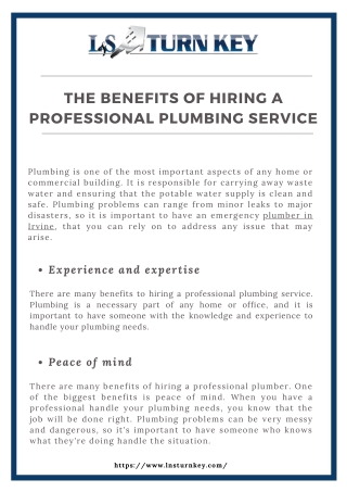 The Benefits of Hiring a Professional Plumbing Service