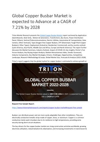 Global Copper Busbar Market is expected to Advance at a CAGR of 7.21% by 2028