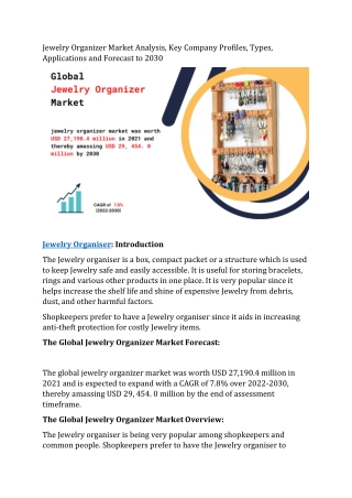 Jewelry Organizer Market Development and Growth Opportunities by Forecast 2030