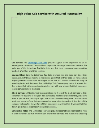 High Value Cab Service with Assured Punctuality