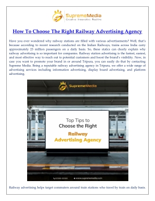 How To Choose The Right Railway Advertising Agency