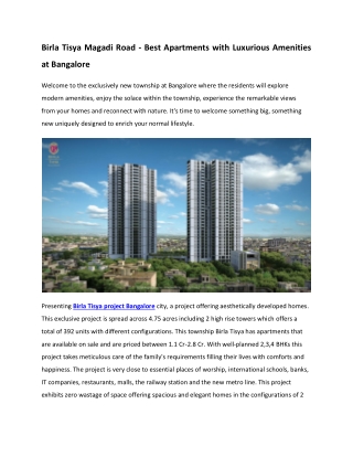 Birla Tisya At Magadi Road Bangalore - Residential Apartments