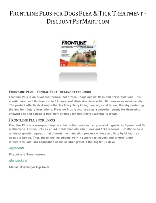 Frontline Plus for Dogs Flea & Tick Treatment - DiscountPetMart.com