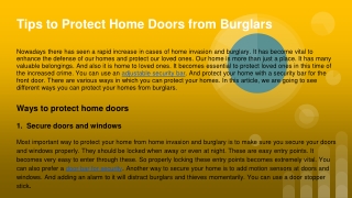 Tips to Protect Home Doors from Burglars