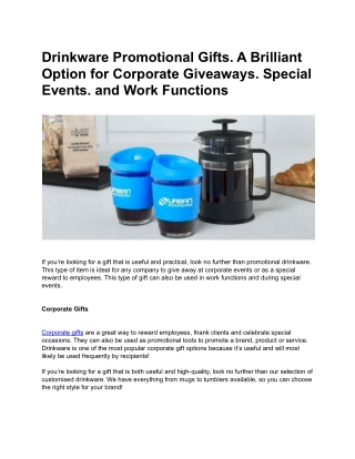 Drinkware Promotional Gifts. A Brilliant Option for Corporate Giveaways. Special Events. and Work Functions