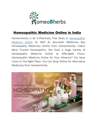 Homeopathic Medicine Online in India.
