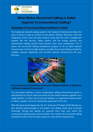 What Makes Structured Cabling in Dubai Superior To Conventional Cabling