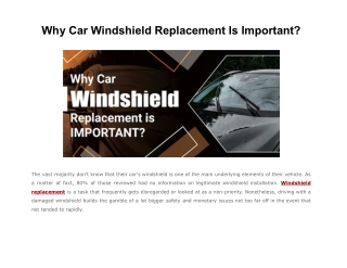 Why Car Windshield Replacement Is Important?