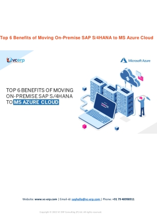 Top 6 Benefits of Moving On Premise SAP S4HANA to MS Azure Cloud