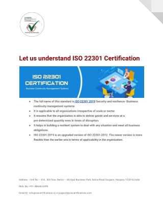Let us understand ISO 22301 Certification
