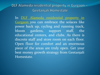 DLF Alameda residential property in Gurgaon Geetanjali Homestate