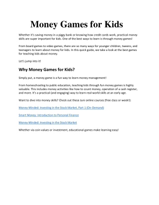 Money Games for Kids - Juni Learning