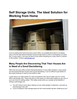 Self Storage Units. The Ideal Solution for Working from Home